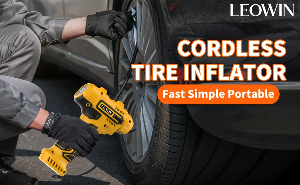 Cordless Tire Inflator 150 PSI – Auto-Shutoff, Digital Pressure Gauge, LED Light, Rechargeable Handheld Air Pump for Car, Motorcycle & Bike