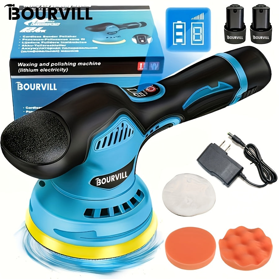 Cordless Car Polisher 5-Inch 8-Speed 5000RPM Battery-Powered Orbital Buffer for Car Detailing Scratch Removal Paint Correction by BOURVILL
