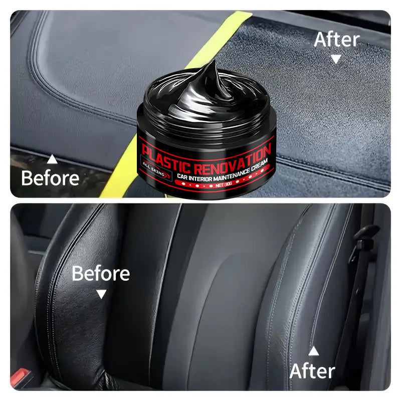 Plastic Restorer Paste 30g – Black Interior Trim Polish, Anti-Aging Refurbishment Cream for Car Plastic, Leather & Tire Shine with Sponge
