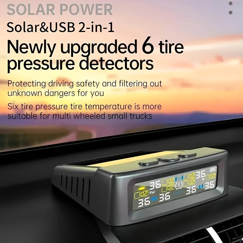 TPMS 6-Wheel Tire Pressure Monitoring System – Solar Charging, 6 Sensors, 6 Alarm Modes, Real-Time Display, Universal Fit for Truck SUV RV