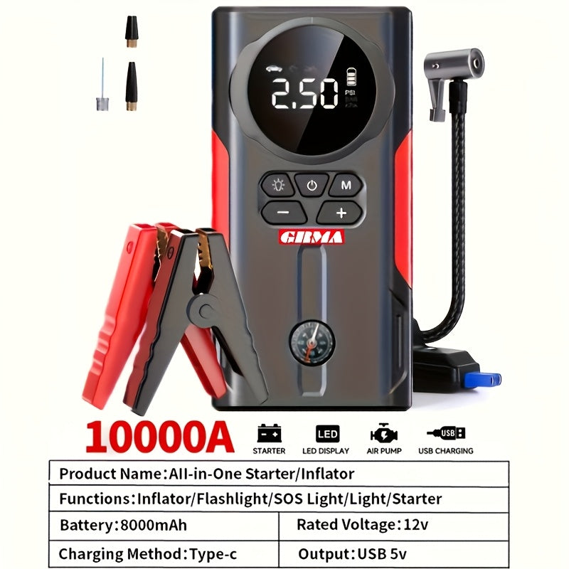 Portable Jump Starter 12V Lithium, Car Battery Booster for Up to 9L Gas / 6.5L Diesel, Ultra-Safe with LCD Display, Optional Air Pump