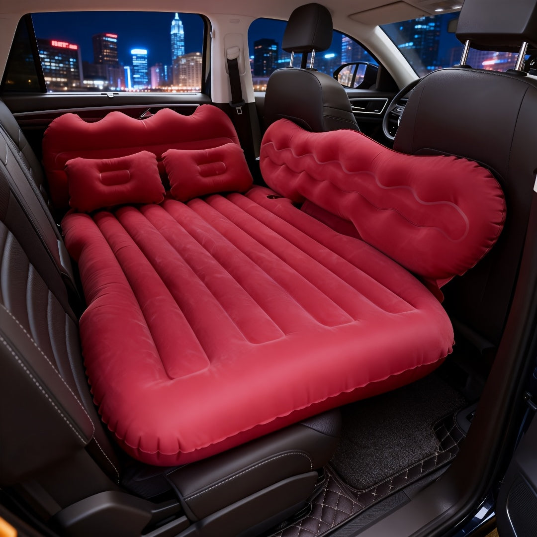 Car Inflatable Mattress SUV Back Seat Air Bed with Electric Pump 2 Pillows 2 Support Piers Storage Bag PVC Flocking Fits Truck RV 5 Colors