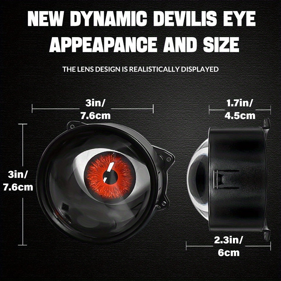 LED Demon Eye Lights with Lens – 6-Mode Adjustable 12V Car Atmosphere Lighting Kit, Dynamic Devil Eyes for Off-Road & Automotive Decoration (1 or 2 Pack)