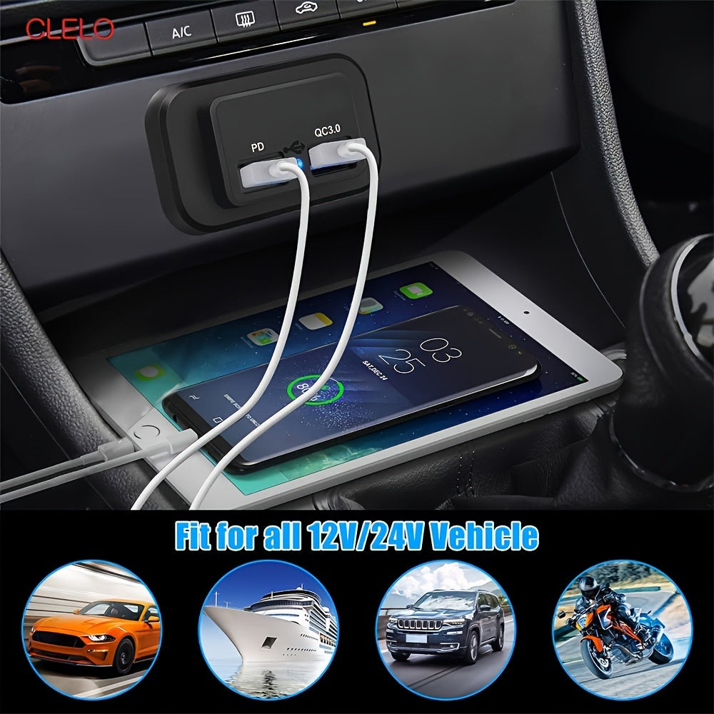 RV USB Socket Dual Fast Charging PD 3.0 USB-C & QC 3.0 USB-A | 12V 24V Car Charging Adapter for RV, Boat, Motorcycle & Camper – 2-Set