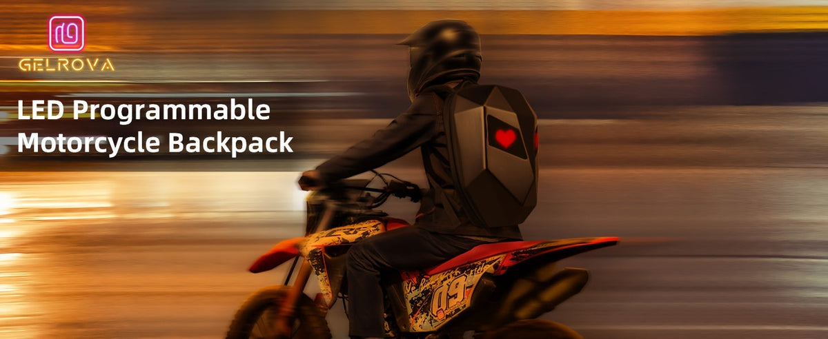 LED Motorcycle Backpack Smart Display – 48×48 Full-Color Dot Matrix, Hard Case Helmet Bag, USB-Powered, 19" Laptop Compartment for Riding Hiking Travel