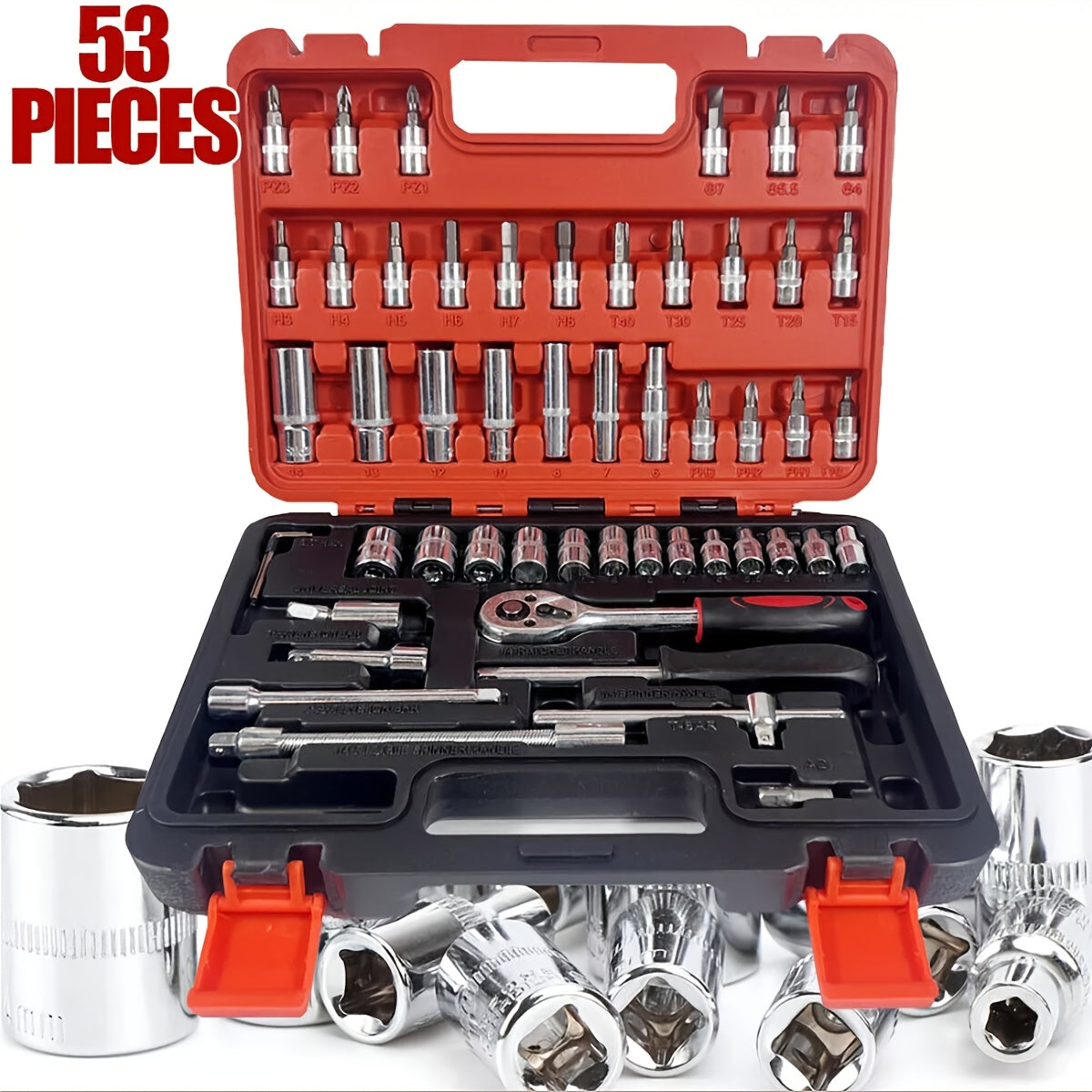 Tool Set 46 & 53 Piece – 1/4", 3/8" & 1/2" Drive Ratchet Wrench Kit for Automotive, Bicycle & Home Repair