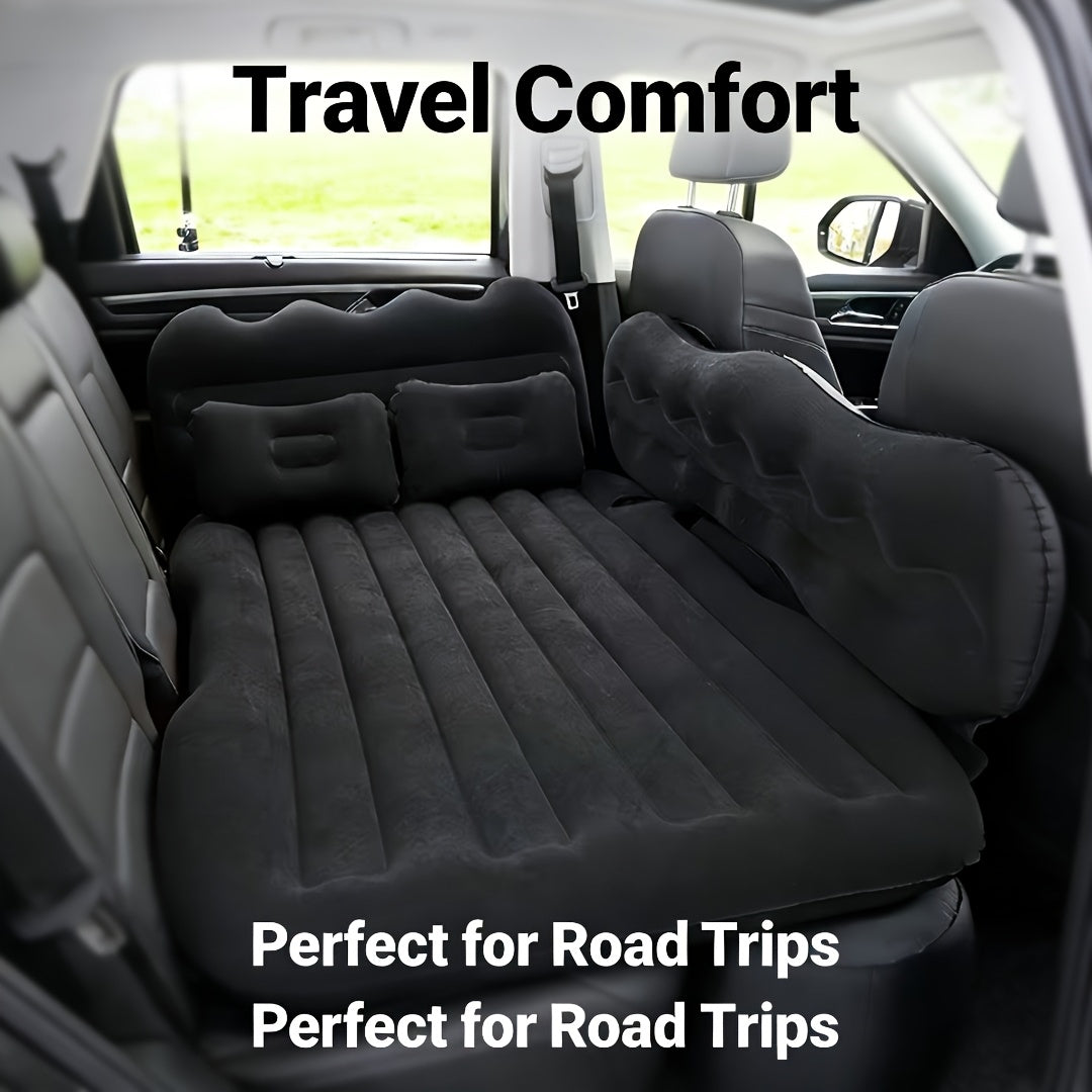 Car Inflatable Mattress SUV Back Seat Air Bed with Electric Pump 2 Pillows 2 Support Piers Storage Bag PVC Flocking Fits Truck RV 5 Colors