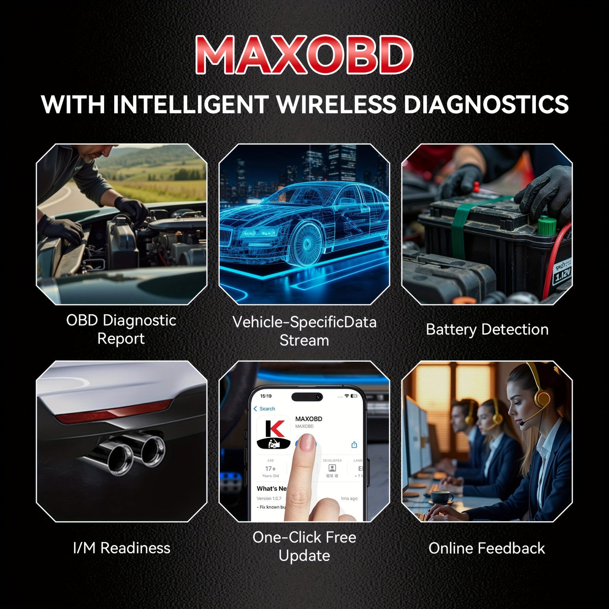 MAXOBD Bluetooth 5.2 OBD2 Scanner Full System Diagnostic Tool, 41+ Data Streams Live Data Read/Clear Codes, for iOS & Android, 1996+ Vehicles