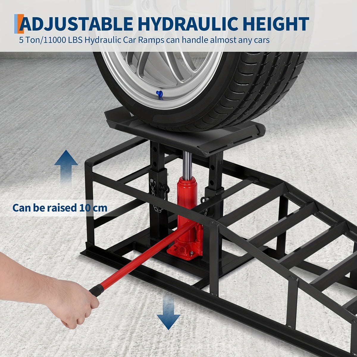 Hydraulic Car Ramps 2 Pack 5-Ton 11000 LBS - Low Profile Heavy Duty Steel Service Lift Ramps for Car Truck Trailer Garage Repair, No Installation Required