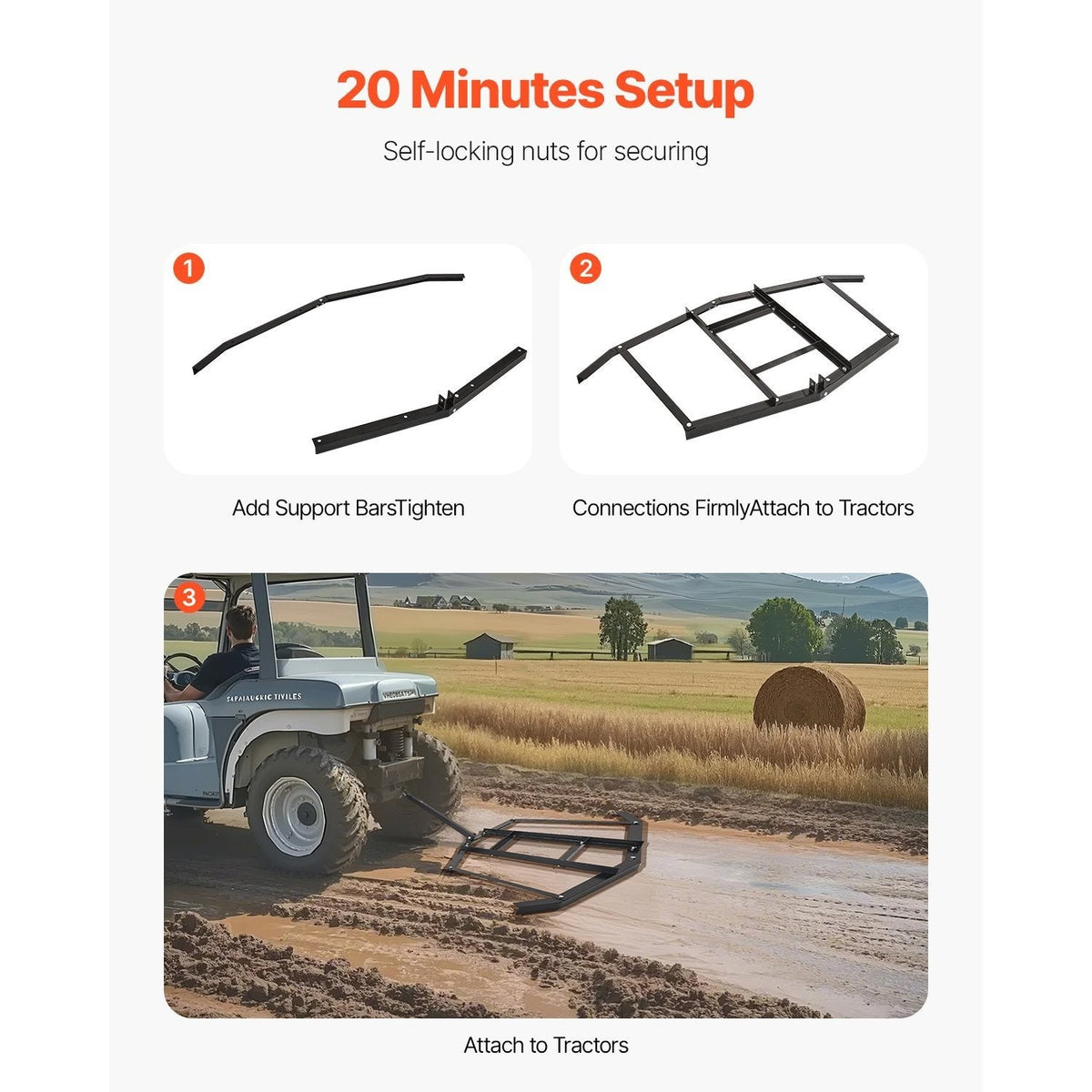 Tow Behind Drag Harrow 66"/74"/84" – Heavy-Duty Q235 Steel ATV UTV Tractor Pull Behind Rake for Gravel Driveway Lawn Arena Leveling