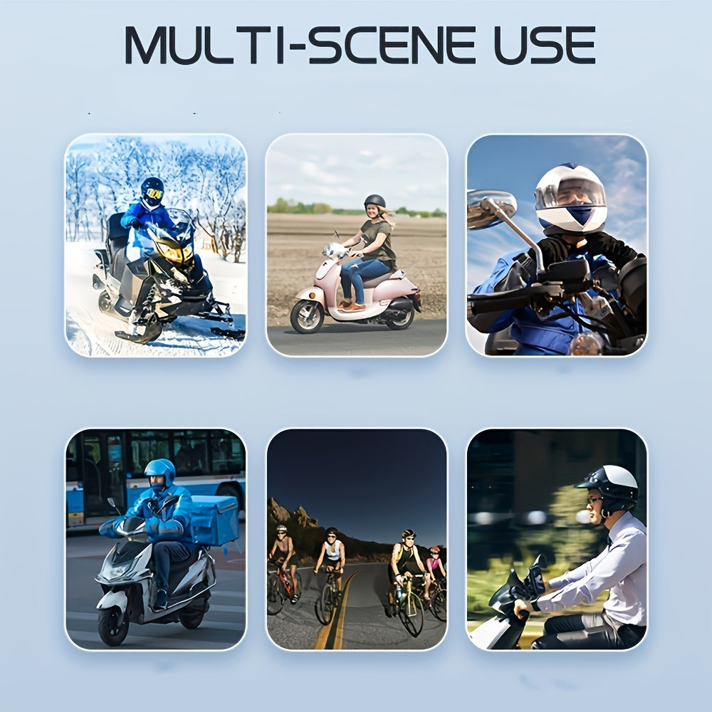 Motorcycle Helmet Headset 1000mAh Wireless Intercom Hands-Free Calls Music Voice Control Noise Cancelling HD Speakers Long Battery Life for Riders Black