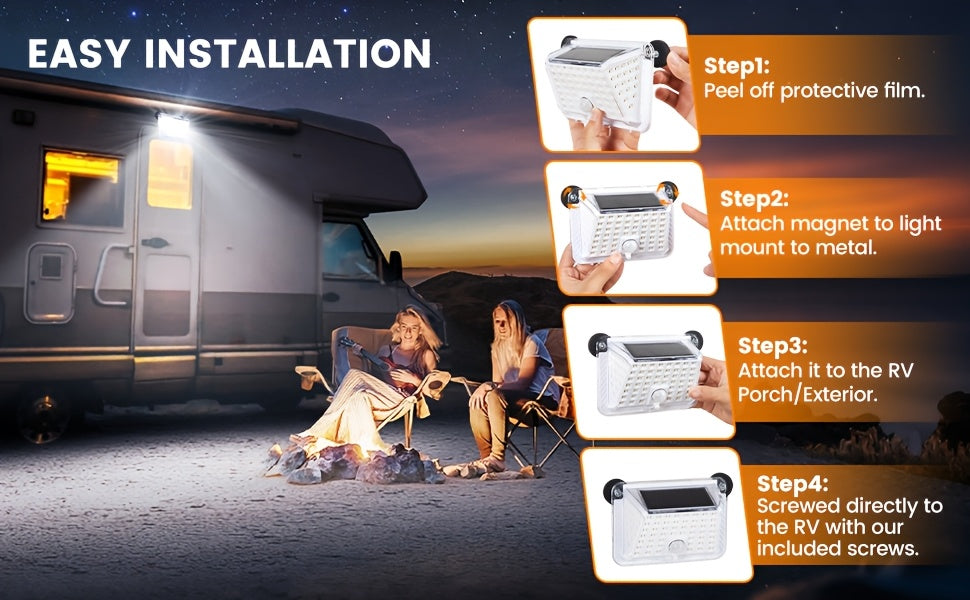 Magnetic Solar RV Light with Motion Sensor – 90 LED 270° Waterproof Outdoor Light for Trailer, Camper & RV Porch Awning, No-Drill Install, 3 Modes