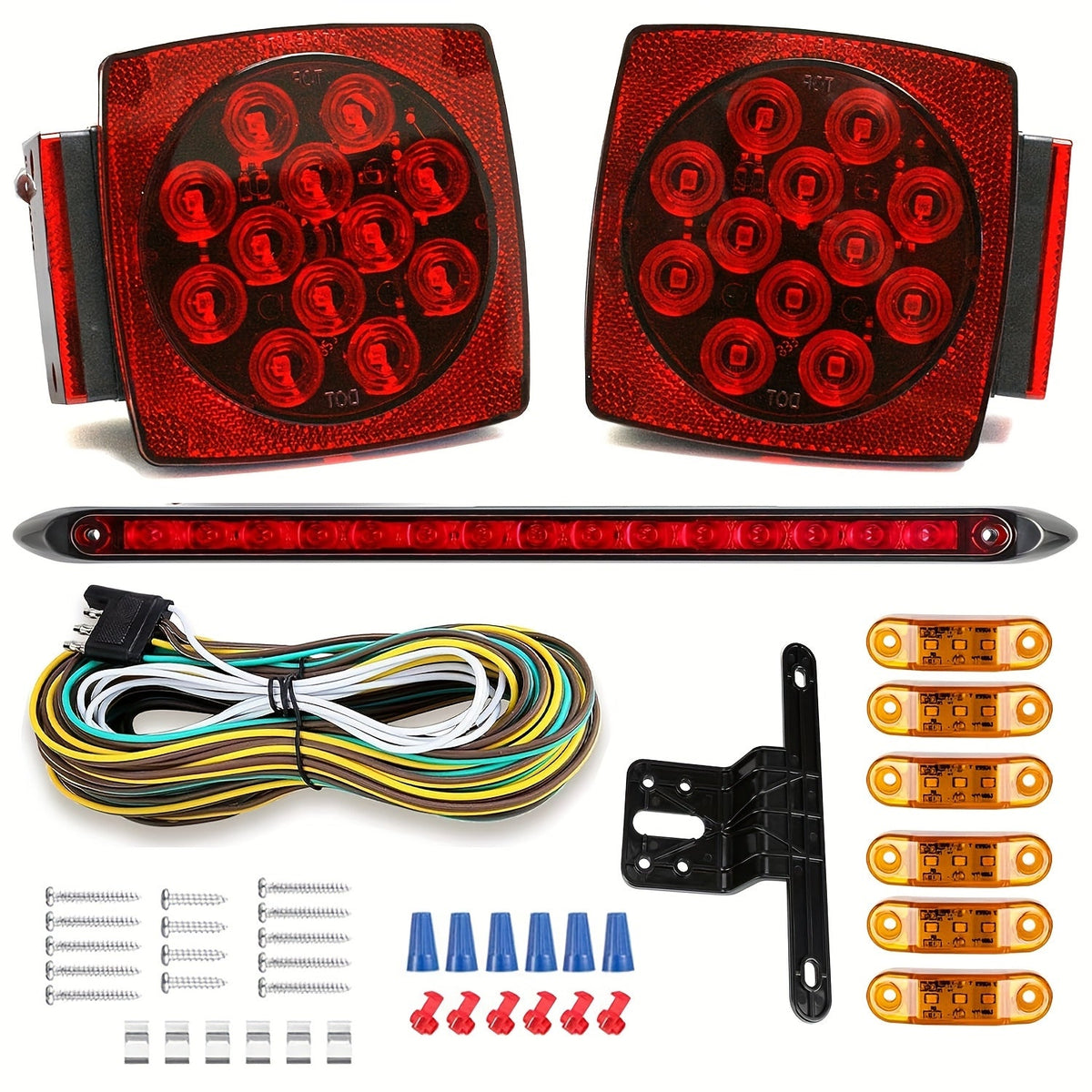 12V LED Trailer Tail Lights – Square Stop, Turn Signal, Brake & License Plate Light Kit for Trailers Under 80", Boat, RV, Camper & Utility Trailer