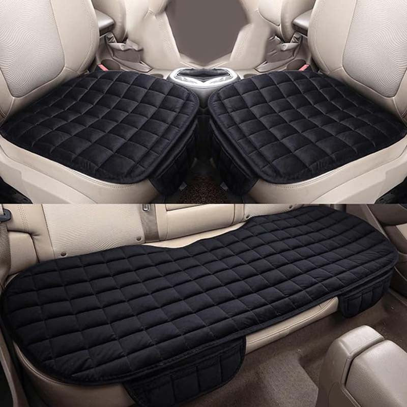 Car Seat Cushion Plush Plaid – All-Season Thick Warm Pad, Soft Breathable Non-Slip, Hand Washable, Universal Fit for Front & Rear Seats, Black Khaki