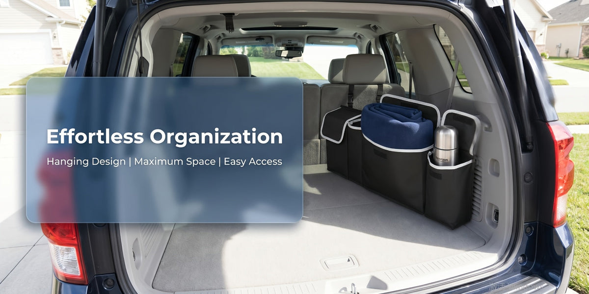 Car Trunk Organizer Foldable – 4-Pocket Rear Seat Hanging Storage Bag for SUV Truck MPV Jeep | Cargo Purse Holder Universal Fit Black