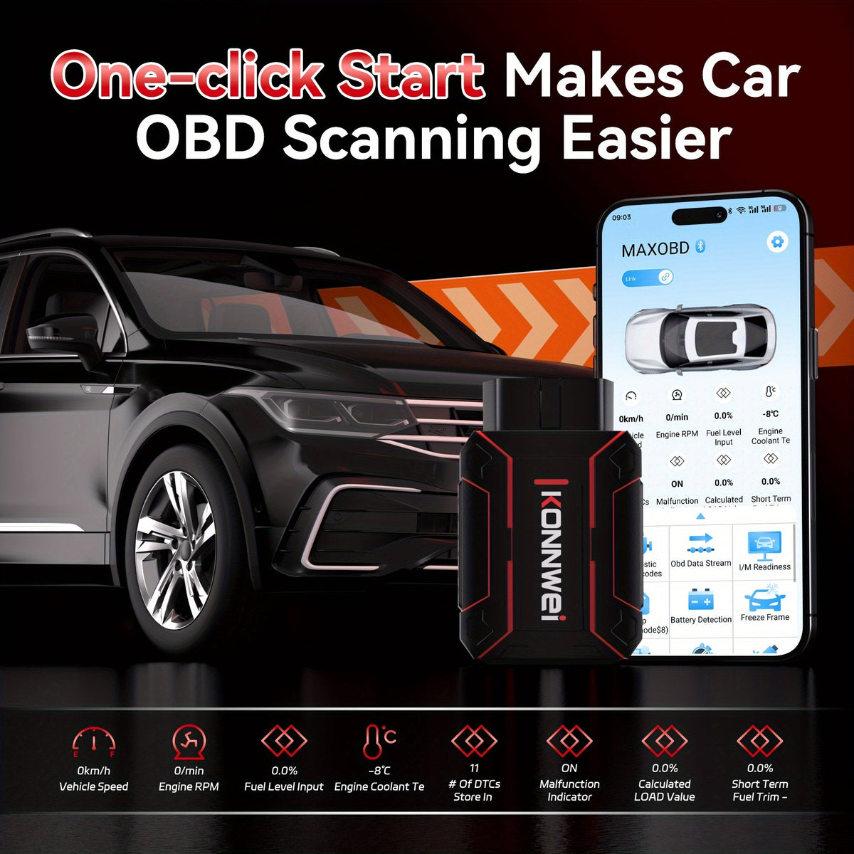 MAXOBD Bluetooth 5.2 OBD2 Scanner Full System Diagnostic Tool, 41+ Data Streams Live Data Read/Clear Codes, for iOS & Android, 1996+ Vehicles