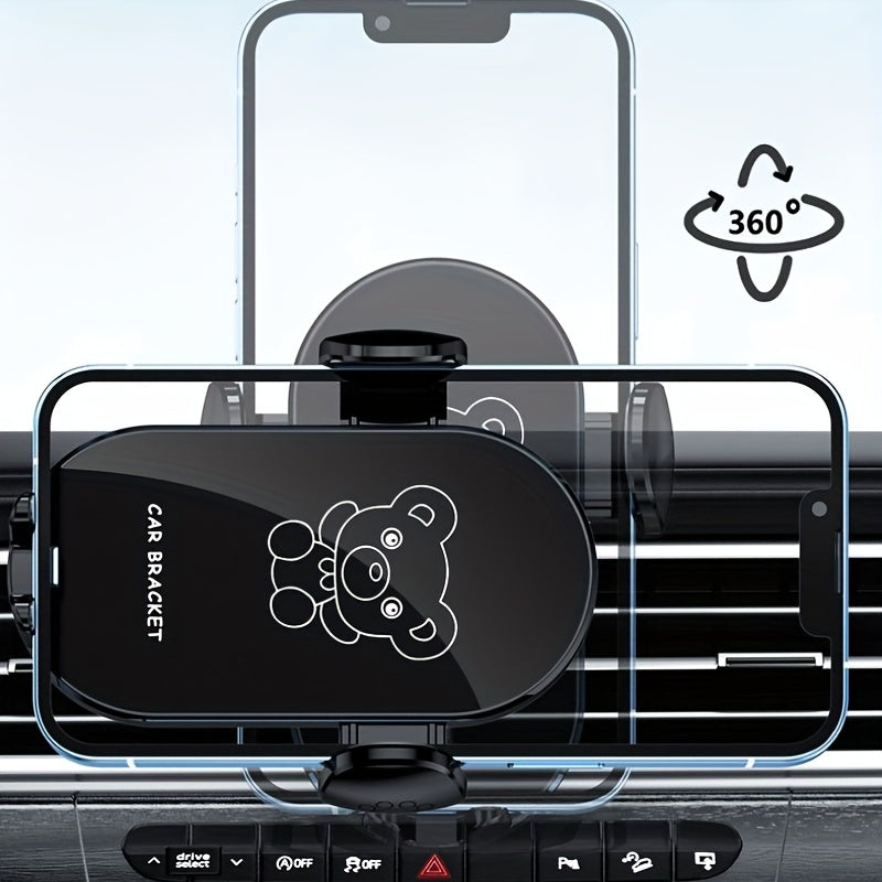 Car Air Vent Phone Holder Bear Cartoon Design, 360° Rotation Dashboard Navigation Mount, Universal Fit for All Smartphones, Cute Car Accessories