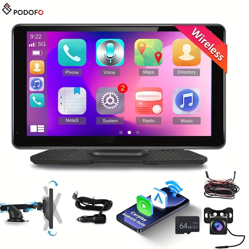 Portable Car Stereo with Wireless CarPlay & Android Auto, 10.26 Inch 1080P Touchscreen Car Radio Receiver with Voice Control, FM Transmitter, Backup Camera Support & Handsfree Calling for All Vehicles