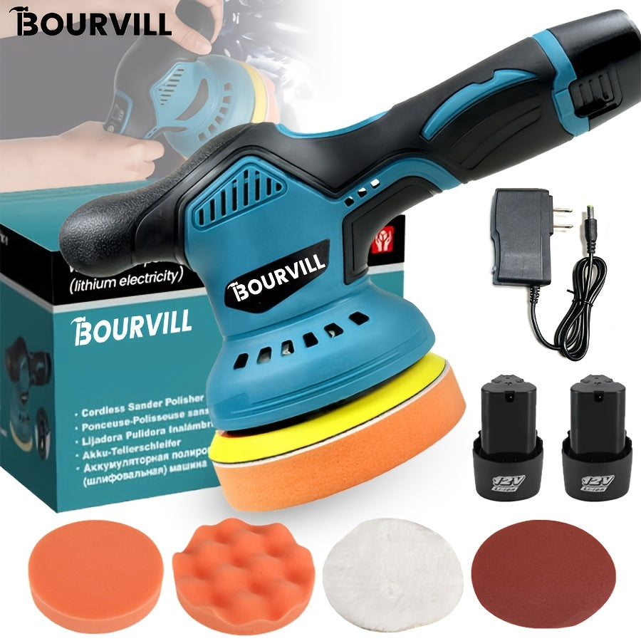 Cordless Car Polisher 5-Inch 8-Speed 5000RPM Battery-Powered Orbital Buffer for Car Detailing Scratch Removal Paint Correction by BOURVILL