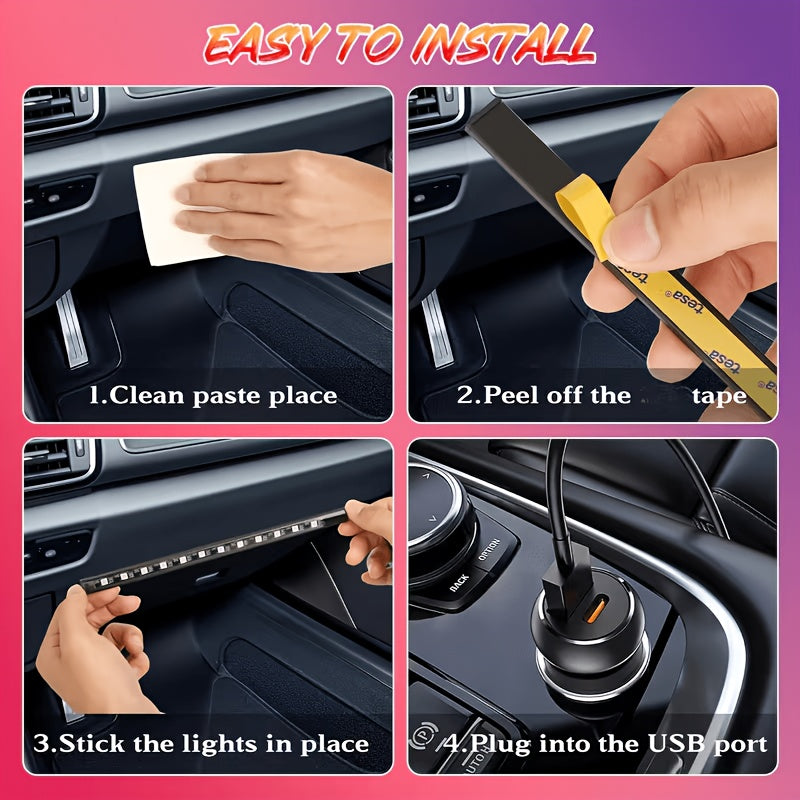 RGB Car Interior Ambient Light 48 LED Under Seat Lighting Kit App Control USB Remote 16 Million Colors for All Car Models No Battery Required
