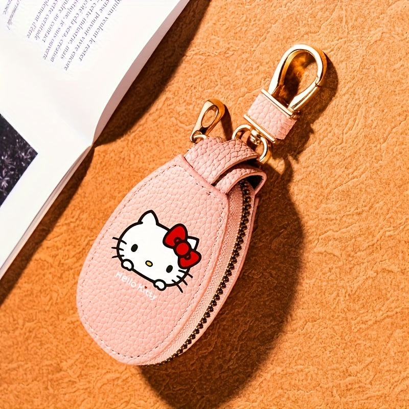 Cute Key Holder Bag with Zipper – Compact Car Key Storage Organizer Keychain Pouch for Home & Car, Pink Burgundy Brown Black