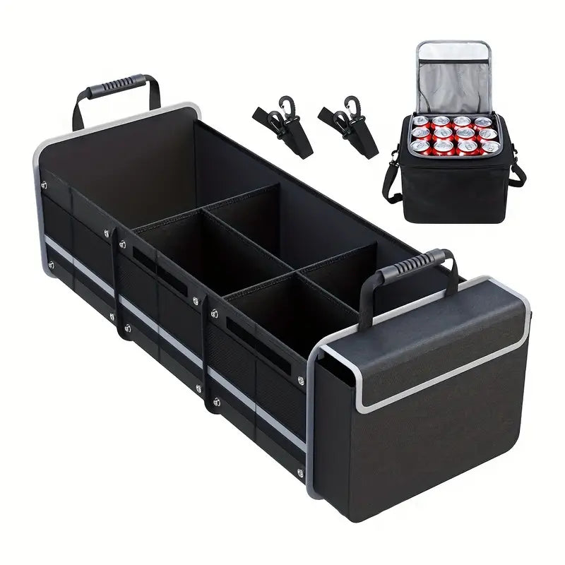 Collapsible Car Trunk Organizer with Storage Pouch Foldable Vehicle Cargo Organizer for SUVs Trucks Cars 35x14x12 inch