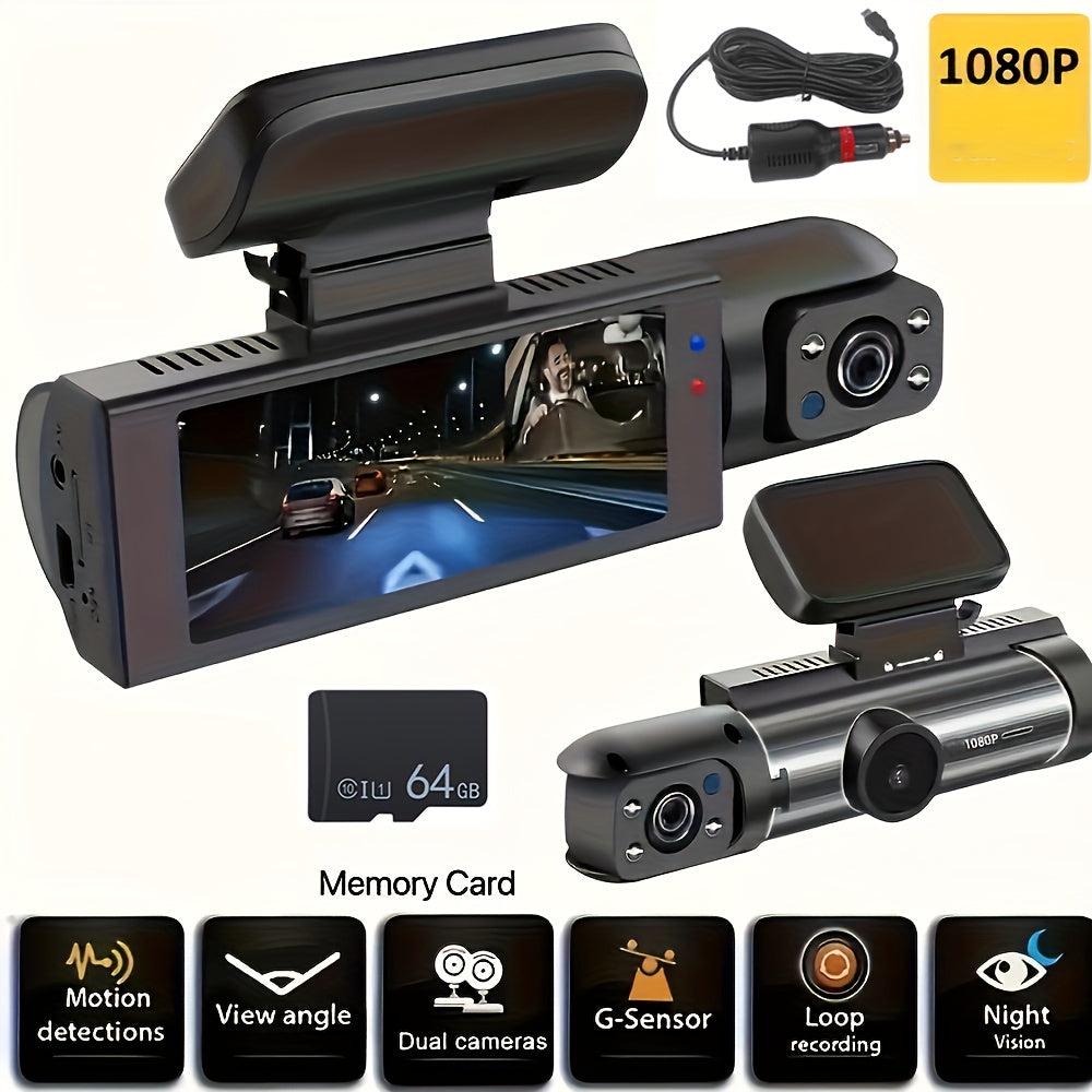 1080P Dual Dash Cam Front and Inside Car Camera, IR Night Vision Loop Recording, Wide Angle Dual Lens Dashboard DVR, Optional 32GB/64GB Card, 2" or 3.16" Screen