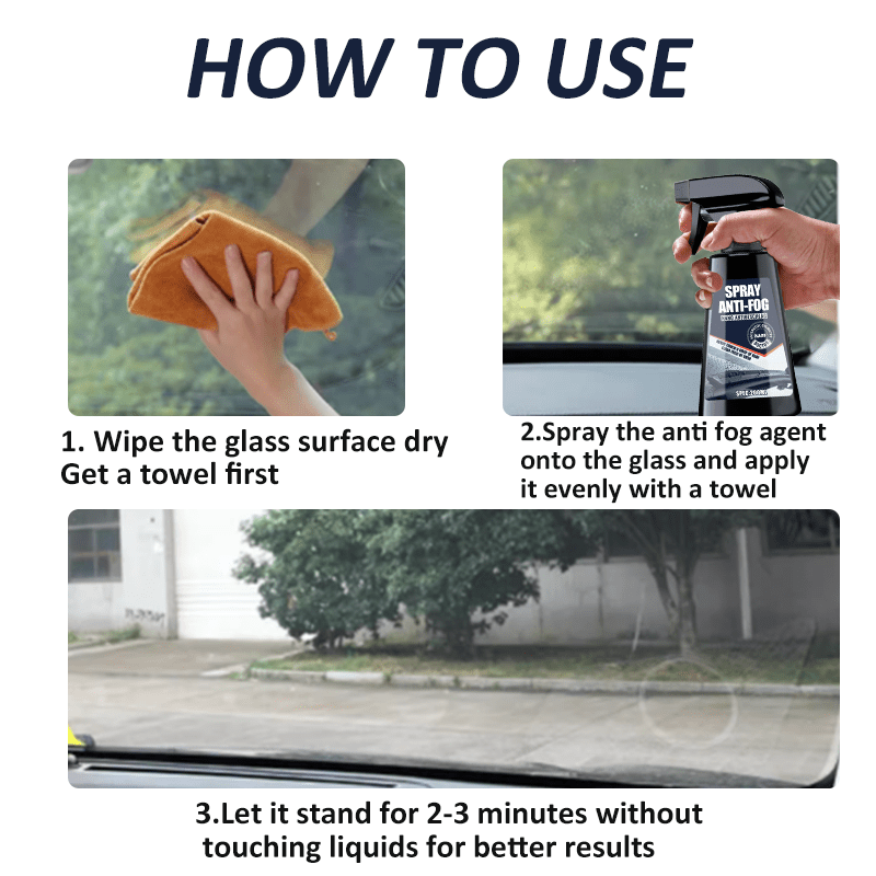 Anti-Fog Spray for Car Windshield & Helmet – Long-Lasting Defogging Agent for Glass, Mirrors & Visor, Improves Clarity | 6.76oz + Microfiber Towel