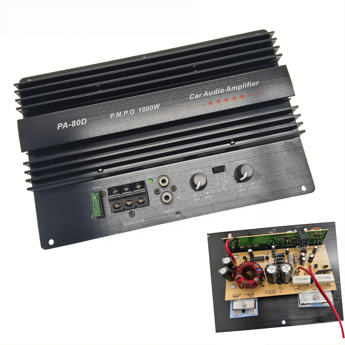 Car Subwoofer Amplifier Board 1000W Peak 600W RMS – PA-80D | 12V Mono Bass Amp for 8" 10" 12" Speakers | 0.01% THD