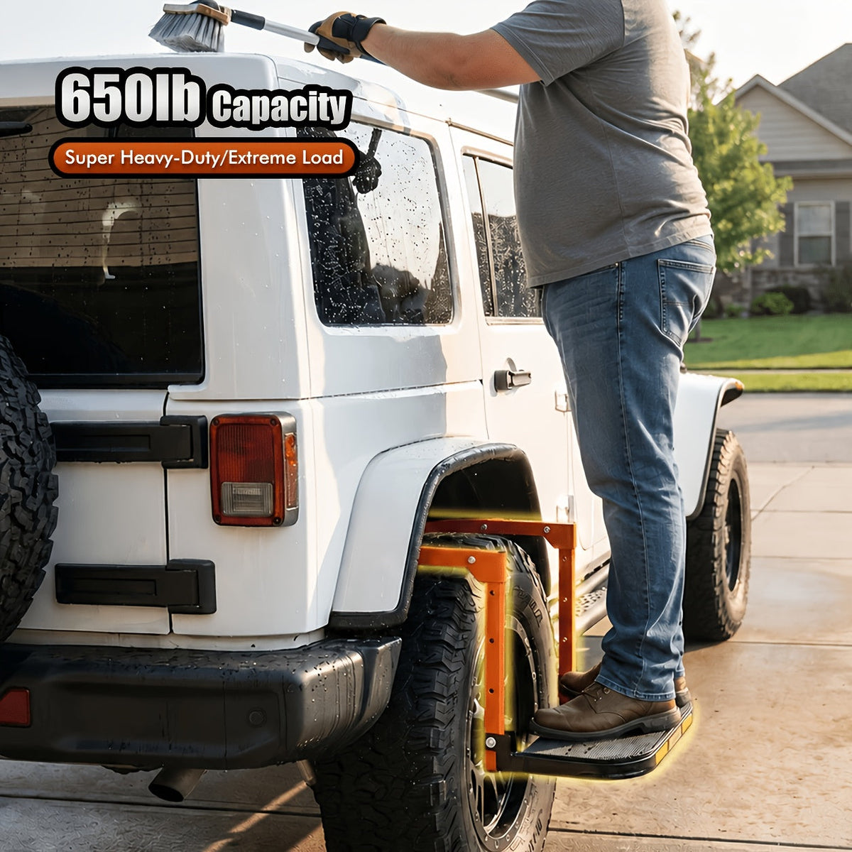Tire Step Ladder for Truck SUV – Foldable Anti-Slip, Adjustable Height, 300/650 Lbs Capacity, Fits Tires Up to 13.5" Wide, Telescopic Roof Rack Climbing Step for Trailer Pickup