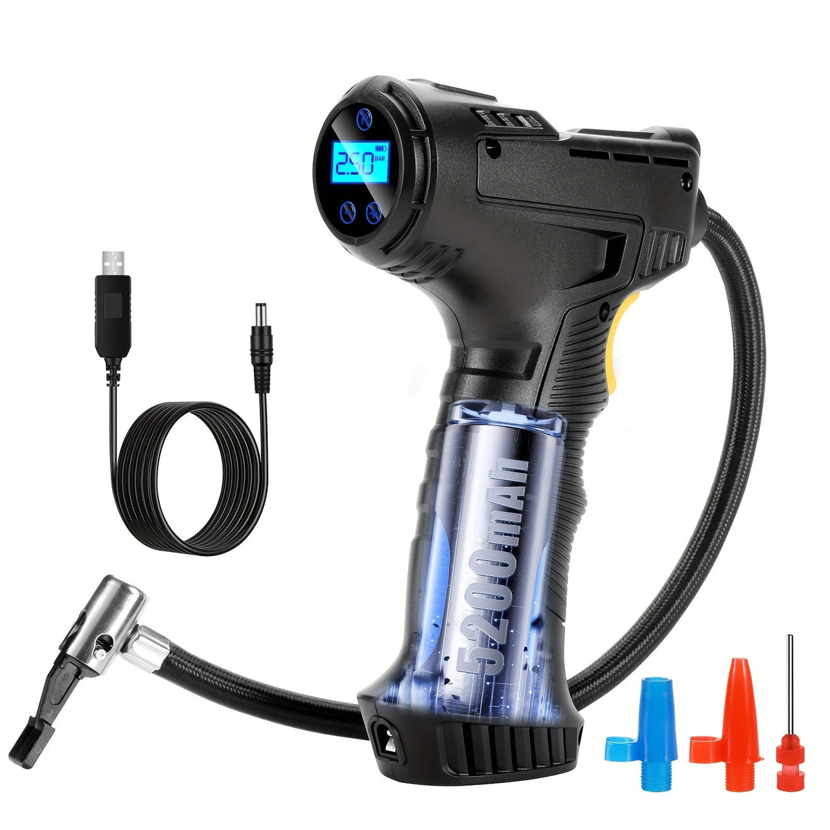 Wireless Tire Inflator Portable Air Compressor 5200mAh Rechargeable with Digital Display & Auto Shut-Off for Car Bicycle Balls – USB Charging