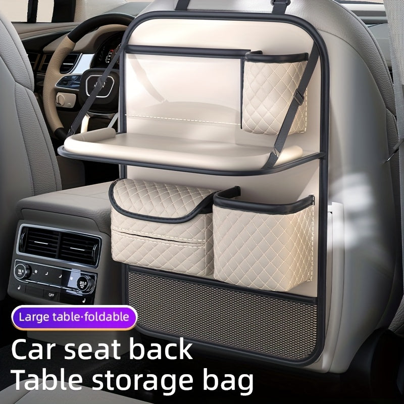 Car Seat Back Organizer Faux Leather with Tablet Holder Cup Holder Mesh Pockets Foldable Backseat Storage Bag for Kids Adults Universal Fit Black Beige Brown