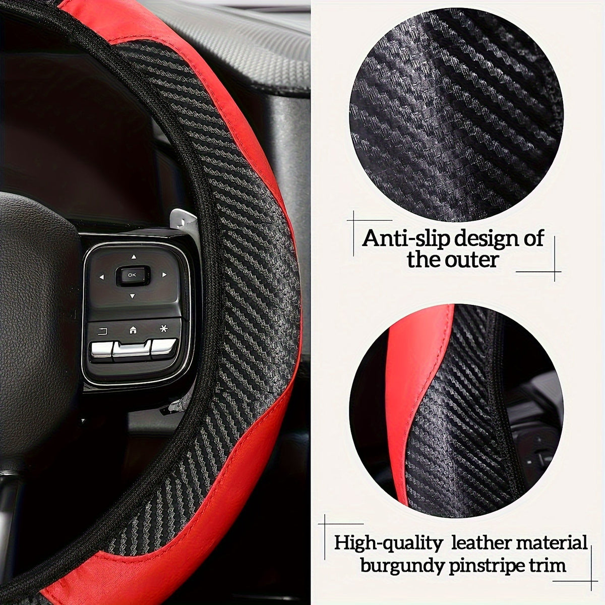 Car Steering Wheel Cover PU Carbon Fiber Interior Decorative Strip Air Vent Trim 30pcs Universal Fit for Most Vehicles Easy Install Blue Red