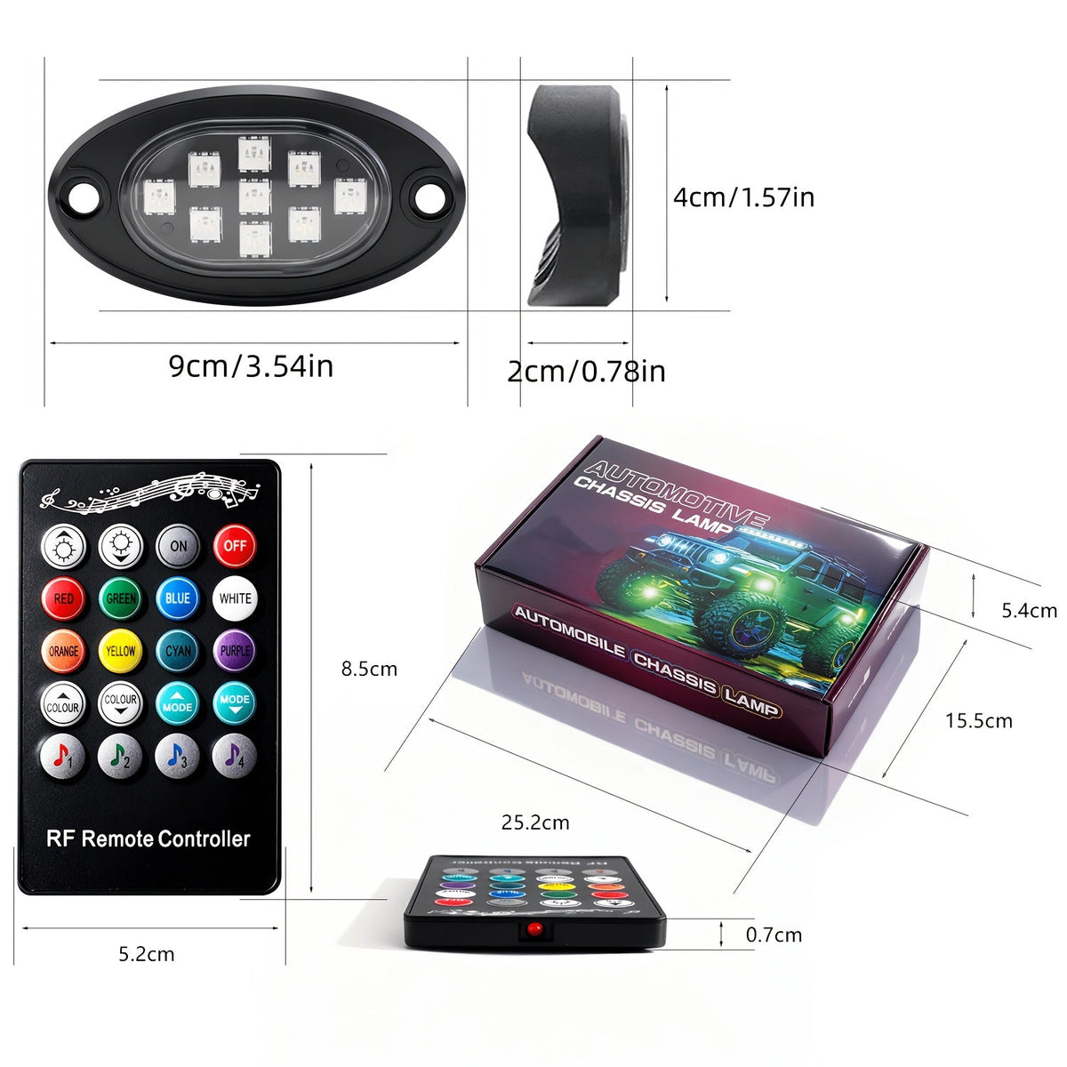 RGB LED Rock Lights Kit – App & Remote Control, Music Sync, 16M Colors for Truck ATV UTV SUV Off-Road Motorcycle, 4 or 10pcs