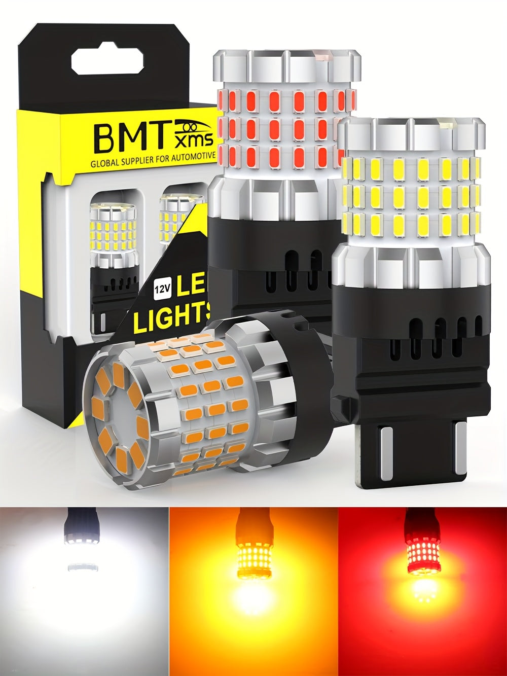 3157 LED Bulbs 2-Pack 4000LM 16W Super Bright for Brake Tail Stop Parking Reverse Turn Signal DRL Fits 3156 3057 4114 4157 P27/7W White Red Amber