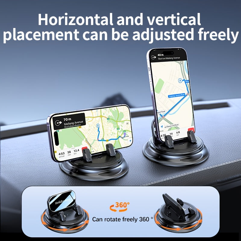 Car Phone Mount 360° Rotating Upgraded Hands-Free Holder, Universal Dashboard Windshield Stand for iPhone and Android Smartphones, Black