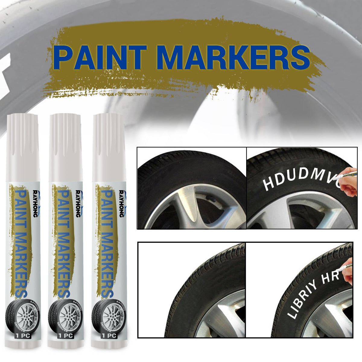 Tire Marker Pens Waterproof Paint Markers for Car Tires, Quick-Dry Permanent Tire Lettering Pens with Medium Tip, Weatherproof Marker Set for Vehicle Tires Rubber Metal Wood
