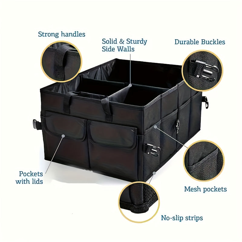 Large Capacity Car Trunk Organizer – Heavy-Duty Foldable Cargo Storage Box with Multi-Compartments, Non-Slip Base | Car, Truck, SUV