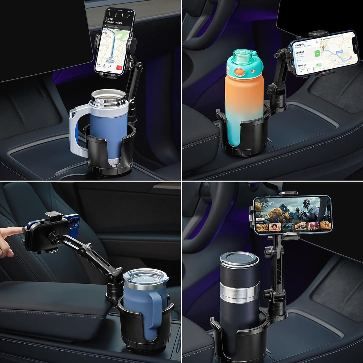 2-in-1 Cup Holder Phone Mount & Expander – Adjustable 12"-14" Neck, 360° Rotation, Weighted Stable Base for iPhone Samsung & All Smartphones, Universal Car Fit