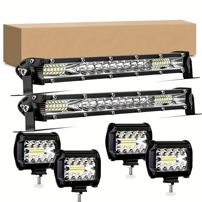 LED Light Bar Off-Road Kit 2x 10 Inch Light Bar + 4x 4 Inch Spot Lights for Jeep Truck SUV ATV UTV 4x4 Off-Road Driving Lights Combo