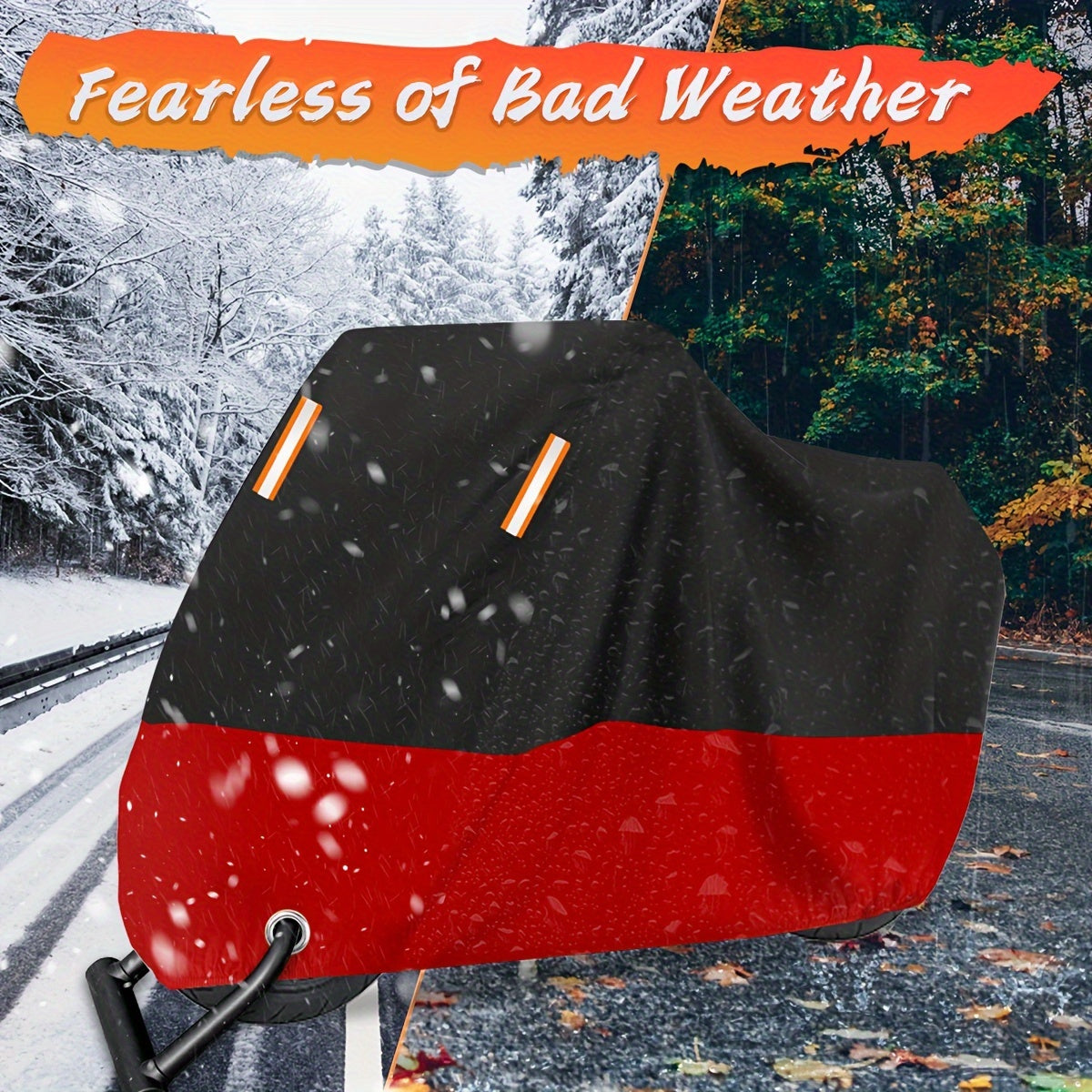 Motorcycle Cover 210D Oxford Cloth Waterproof All-Weather – Reflective Stripes for Harley Davidson Honda Suzuki Kawasaki Yamaha M & XXXL Black Red