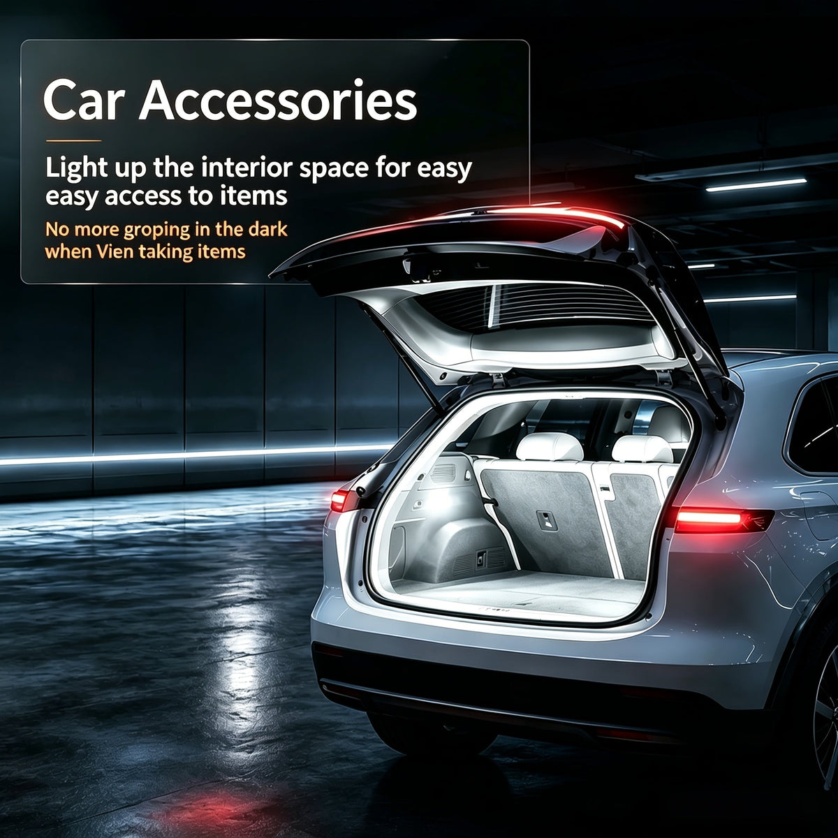 LED Trunk Light Strip for Cars – 400cm/157in Flexible High-Brightness White & Blue Atmosphere Light for All Car Trunks, No Battery Required