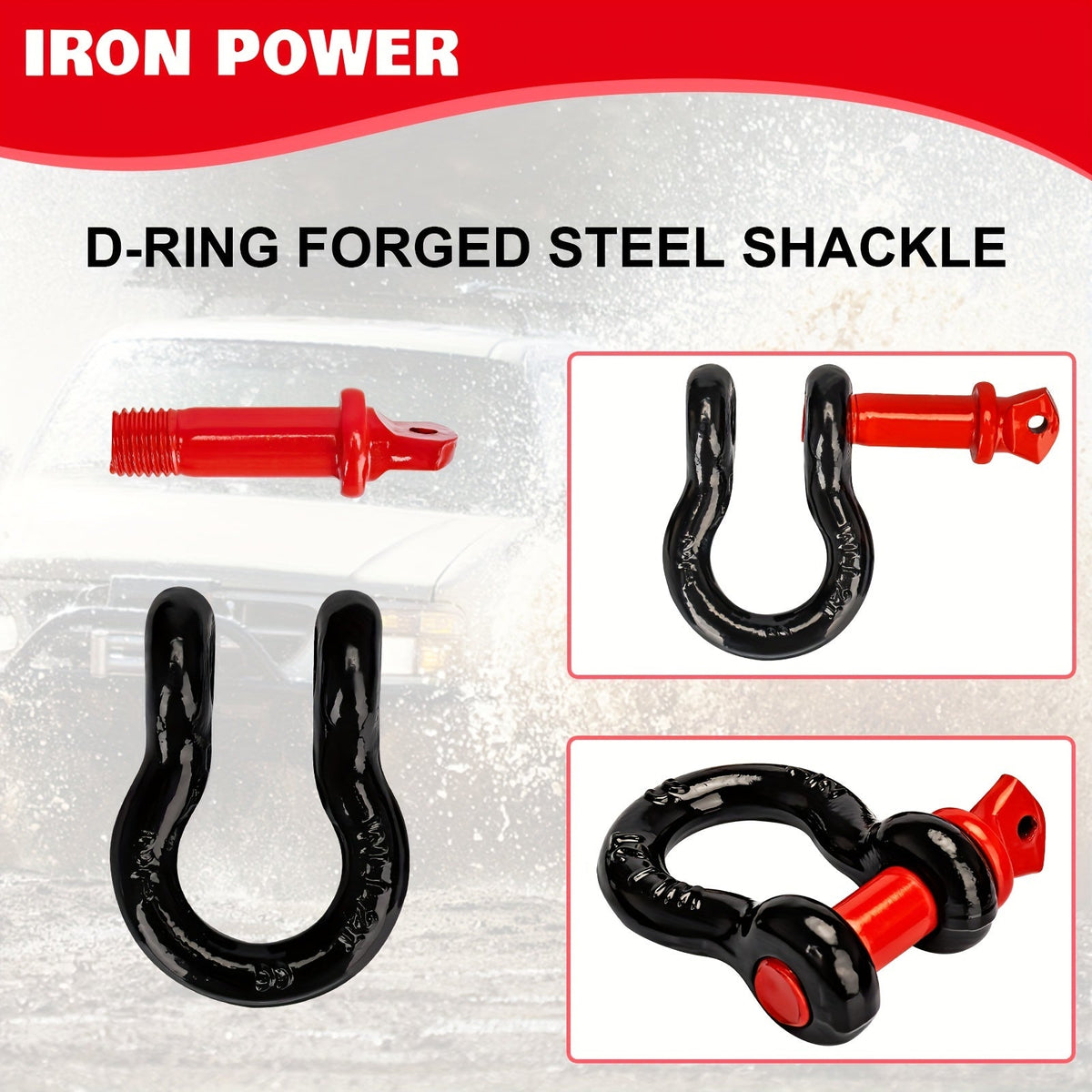 Tow Strap Kit 2" x 20ft with D Ring Shackles – Heavy Duty Emergency Towing Rope for Truck, SUV & Off-Road Recovery, Includes 2 x 1/2" D-Ring Shackles