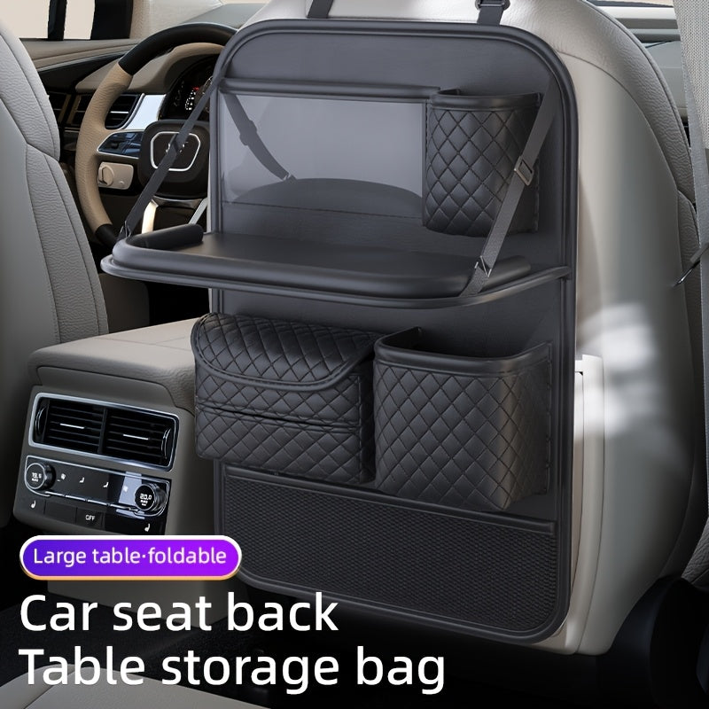 Car Seat Back Organizer Faux Leather with Tablet Holder Cup Holder Mesh Pockets Foldable Backseat Storage Bag for Kids Adults Universal Fit Black Beige Brown