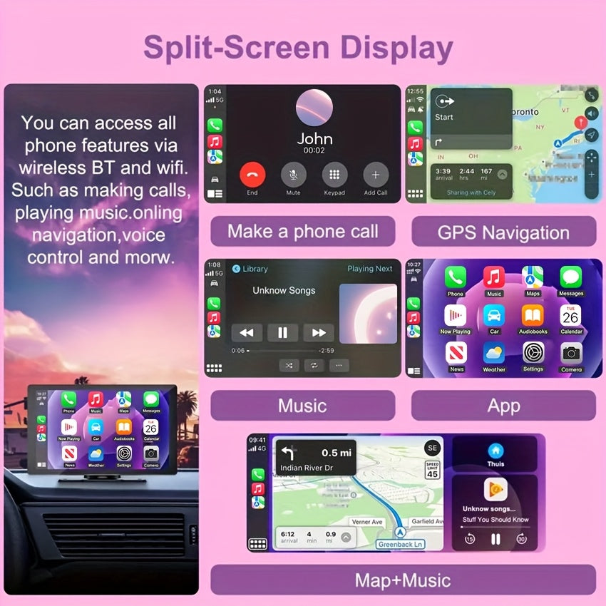 Wireless CarPlay & Android Auto Car Screen – 7" & 10.62" HD Touchscreen, GPS Navigation, Backup Camera, FM/AUX/USB | Fits All Vehicles