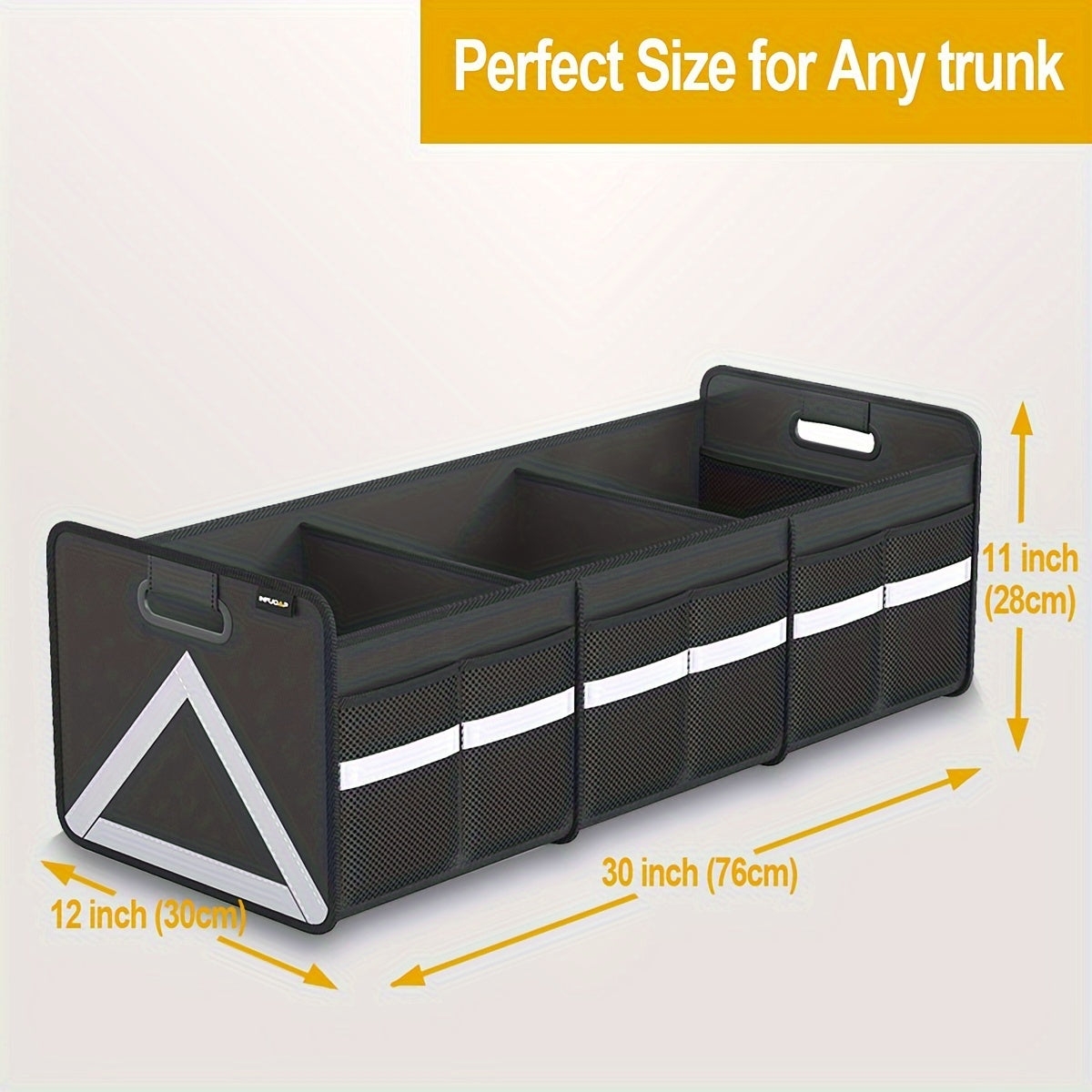 Car Trunk Organizer Foldable – Heavy Duty Multi-Pocket, Reflective Stripe, Collapsible Storage for SUV Minivan | Zipper Closure, Space Saver | Black & Pink