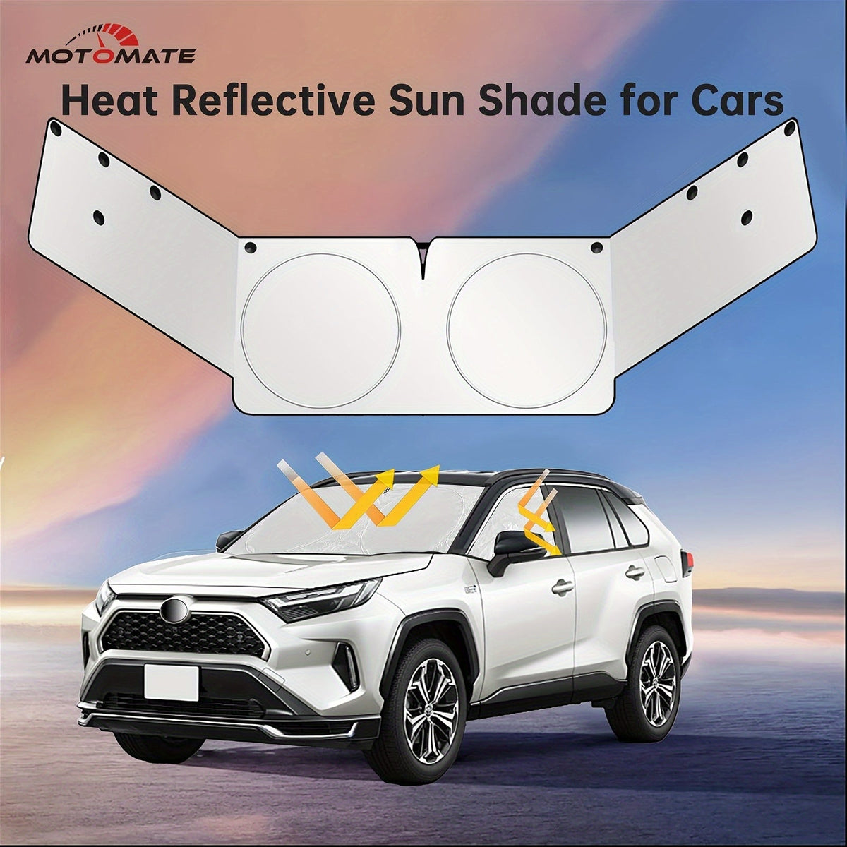 Windshield Sunshade with Side Window Covers – UV & Heat Block Privacy Protection | Suction Cup Universal Fit Car Sedan SUV Size M L