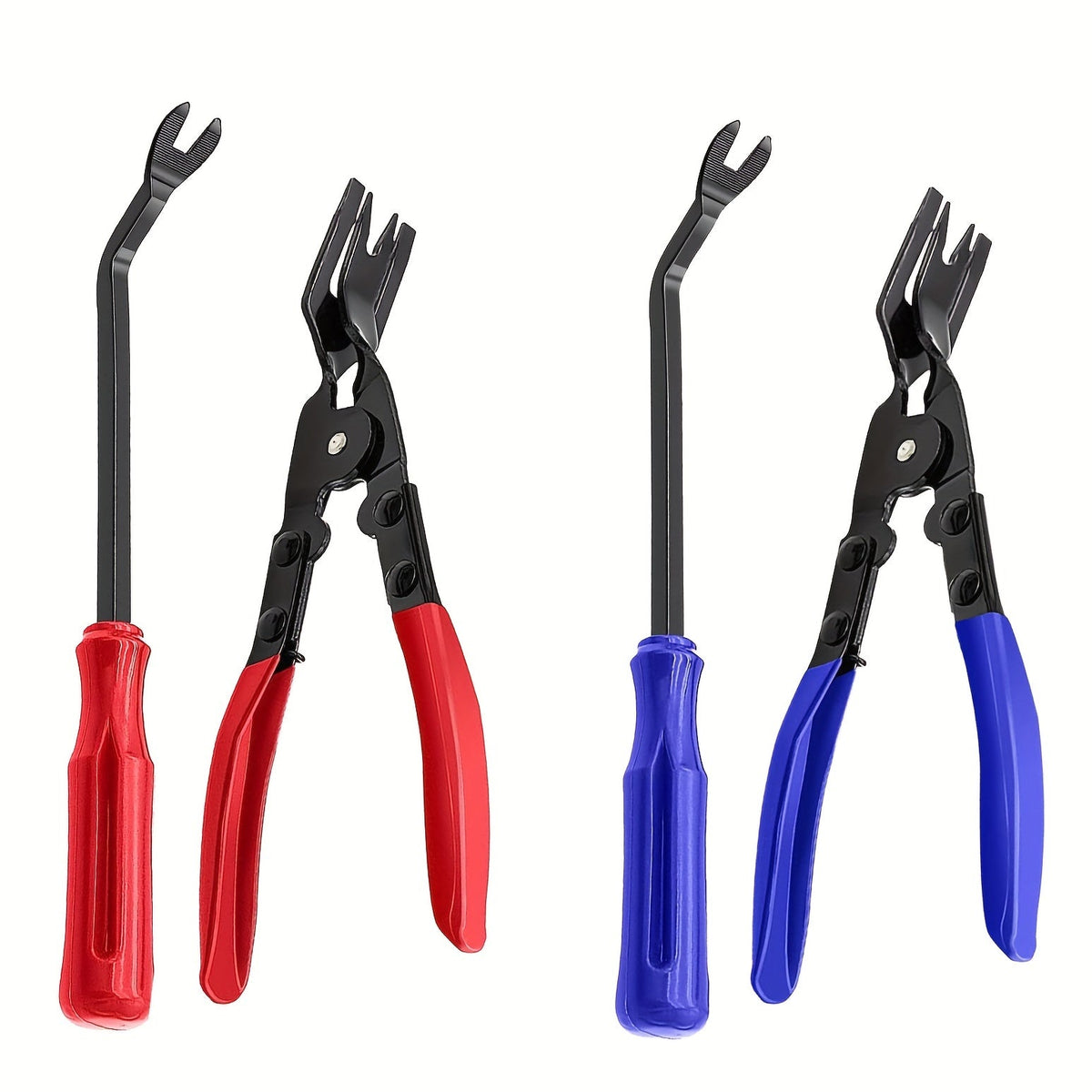 Car Panel Removal Pry Tool Set 4pcs, Interior Trim Clip Fastener Disassembly Tools for Door Panel Instrument Dashboard, Auto Pry Bar Kit — Red, Blue, Black