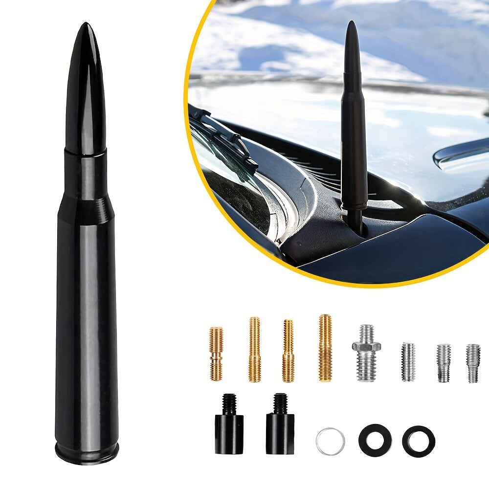 50 Cal Bullet Antenna for Trucks 5.3 Inch Black Aluminum, Fits Chevy Silverado, Ford F150 Bronco, Ram 1500, GMC Sierra, Jeep Wrangler, Toyota Tundra, 2-Pack