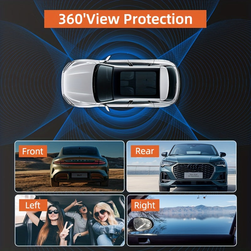 Dash Cam 360° Panoramic 3/4 Lens – 1080P HD Front + 720P Rear Left Right, Quad-Split Screen, Night Vision, G-Sensor, Loop Recording, WDR Car Camera
